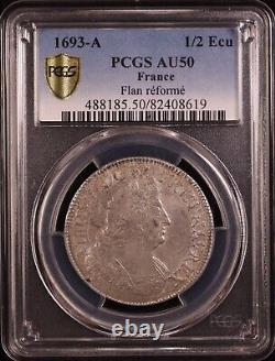 1693-A France Louis XIV The Sun King Silver 1/2 ECU -PCGS AU50 Top Pop! Rare