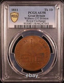 1811 Great Britain Royal Exchange Bilston One Penny Token -PCGS AU58 Top POP