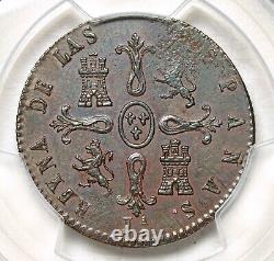 1846, Spain, Queen Isabella II. Copper 8 Maravedis Coin. Top Pop 1/0! PCGS AU55