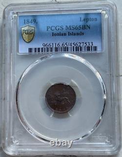 1849. Ionian Islands 1 One Lepton PCGS MS65 BN Tied Top Pop for Brown bg