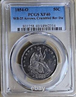 1854-O Liberty Seated Half Dollar With Arrows PCGS XF40 TOP POP Crumbled Die WB-25