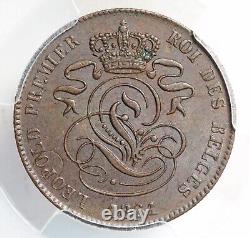 1861, Belgium, Leopold I. Copper 2 Centimes Coin. Top Pop 1/0! PCGS MS-62 BN