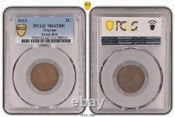 1861, Belgium, Leopold I. Copper 2 Centimes Coin. Top Pop 1/0! PCGS MS-62 BN