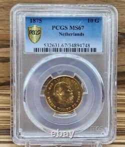 1875 Netherlands 10 Gulden PCGS MS67 Top Pop. Rotation Error on Reverse