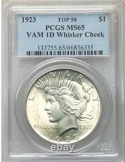 1923 Peace PCGS MS65 Whisker Cheek VAM-1D Silver Dollar TOP POP Population 4/0
