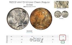 1923 Peace PCGS MS65 Whisker Cheek VAM-1D Silver Dollar TOP POP Population 4/0