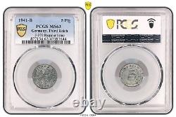 1941-B, Germany (3rd Reich). Zinc 5 Pfennig Coin. Top Pop 1/0! PCGS MS-63