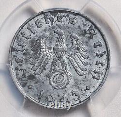 1943-B, Germany (3rd Reich). Zinc 10 Pfennig Coin. Top Pop 2/0! PCGS MS-62