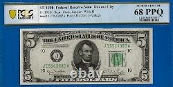 1950 $5 Federal Reserve Note PCGS 68PPQ TOP POP 1/0 highest graded Kansas City