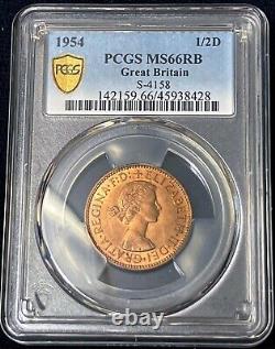 1954 Great Britain Half Penny Pcgs Ms66 Rb Top Pop! Finest Known