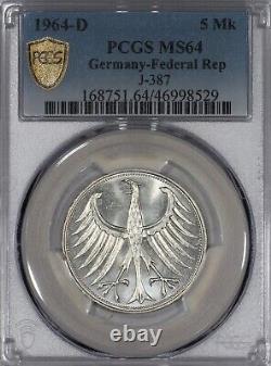 1964-D Germany 5 Mark coin, top pop PCGS MS64, J. 387