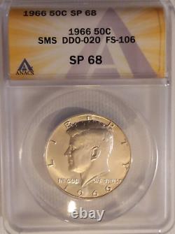 1966 Anacs Sp 68 Ddo Fs-106 Sms Silver Kennedy Half Very Rare Top Pop 1/0