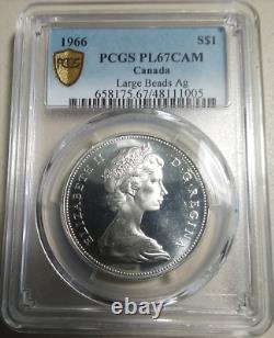 1966 S1$ Dollar Large Beads Elizabeth-ii Canada Pcgs Pl 67 Cam Top-pop Rare R7