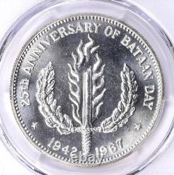 1967 Philippines Bataan Day One Peso PCGS MS67 Top Pop 5/0 White Shiny Semi-PL