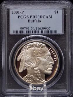 2001-p $1 Silver Buffalo Commemorative Proof Pcgs Pf 70 Dcam Rarity R2 Top Pop