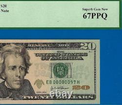 2004 $20 FRN birthday gift PCGS 67PPQ top pop highest graded low serial 00000097