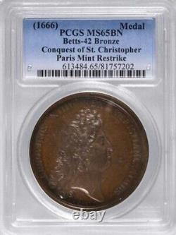 Betts-42 (1666) Conquest of St. Christopher medal / PCGS MS-65 BN Top Pop