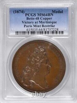 Betts-48 (1674) Victory at Martinique medal / PCGS MS-64 BN Top Pop