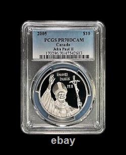 CANADA. 2005, 10 Dollars, Silver PCGS PR70 Top Pop? Pope John Paul II RARE