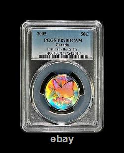 CANADA. 2005, 50 Cents, Silver PCGS PR70 Top Pop? Fritillary Butterfly