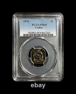 CEYLON. 1971, 5 Cents PCGS PR69 Top Pop? Lion, Rounded Square