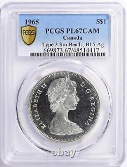 Canada 1965 Silver Dollar Type 2 Small Beads, Blunt 5 PCGS PL-67 CAMEO TOP POP