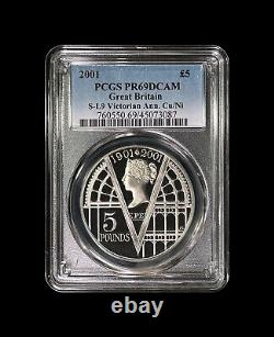 GREAT BRITAIN. 2001, 5 Pounds PCGS PR69 DCAM Top Pop? Victoria Centennial