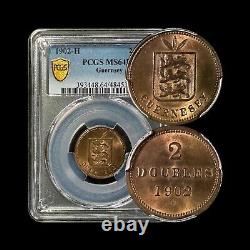 GUERNSEY. 1902, 2 Doubles, H PCGS MS64 Top Pop? KEVII, Three Lions RARE