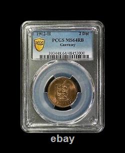 GUERNSEY. 1902, 2 Doubles, H PCGS MS64 Top Pop? KEVII, Three Lions RARE