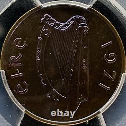 IRELAND. 1971, 1 Penny PCGS PR67 Top Pop? Book of Kells C Bird? Tone