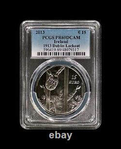 IRELAND. 2013, 15 Euro, Silver PCGS PR69 Top Pop? Dublin Lockout, Larkin