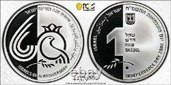 ISRAEL SILVER 1 SHEQEL PL COIN 2008 KM#441 60th INDEPENDENCE PCGS PL70 TOP POP