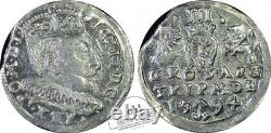 Lithuania Zygmunt III Waza 3 gross 1594 year PCGS MS63 TOP POP