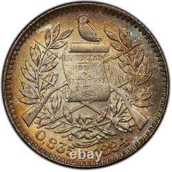 MS66 1894-H Guatemala Silver 1/2 Real, PCGS Trueview- Pretty Toned SOLO TOP POP