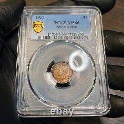MS66 1952 South Africa Silver 3 Pence, PCGS Trueview- Rainbow Toned TOP POP