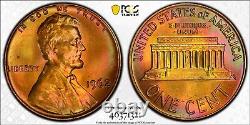 MS66RB 1962 Lincoln Memorial Cent, PCGS- Rainbow Toned Top Pop, Brilliant Luster
