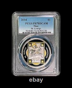 NIUE. 2014, 1 Dollar, Silver PCGS PR70 Top Pop? St. George, Orthodox Saint