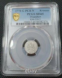 PCGS Frankfurt 1778 MS 65 1 Kreuzer Silver Coin Germany Rare Full Luster Top Pop