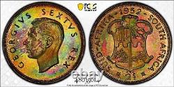 PR67 1952 South Africa 2 Shilling Silver Proof PCGS- NEON Rainbow Toned TOP POP