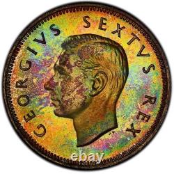 PR67 1952 South Africa 2 Shilling Silver Proof PCGS- NEON Rainbow Toned TOP POP