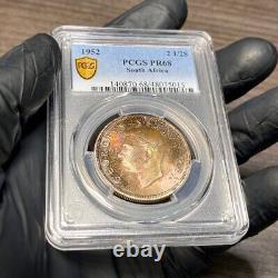 PR68 1952 South Africa 2 1/2 Shilling Silver Proof, PCGS- Rainbow Toned TOP POP
