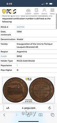 SASA 1890 Argentina Train Medal Pcgs Top Pop Sp62 Bronzed Silver