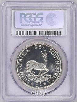 South Africa 1957 Silver 5 Shillings PCGS Proof-67 Super Rare! TOP POP