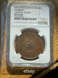 Top Pop@ Pcgs & Ngc 1843 Ms64 Rb Red Br Germany Lodge Medal Hamburg St George