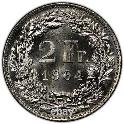 Top Pop Specimen Silver 1964-B Switzerland 2 Francs PCGS SP67
