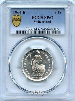 Top Pop Specimen Silver 1964-B Switzerland 2 Francs PCGS SP67