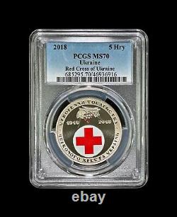 UKRAINE. 2018, 5 Hryven PCGS MS70 Top Pop? Red Cross Society of Ukraine