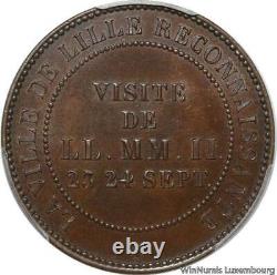 V5417 TOP POP 10 Centimes Essay Napoleon III 1853 Visit Lille Stock Exchange PCGS MS63