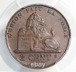 1861, Belgique, Léopold I. Pièce de cuivre de 2 centimes. Top Pop 1/0! PCGS MS-62 BN
