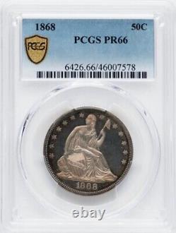 1868 PCGS PR66 Demi-dollar assis en argent GEM PROOF + Pièce TON TOP POP impressionnante